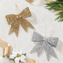 Pearl & Pine Ornament Glittered Bow, 8"L x 5.5"H, Asst of 2