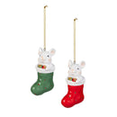 Twas the Night Ornament Resin Mouse in Stocking, 4"H, Asst of 2