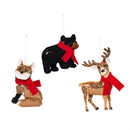 Winter Grove Ornament Fabric Forest Animal, 7.75"H, Asst of 3