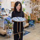 VivaStyle Outdoor Side Table, Printed Metal Side Table, Hydrangea, 19"H