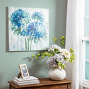 Cottage Garden Indoor Wall Decor, Hand Painted Green & Blue Hydrangeas Canvas, 24"Lx24"H
