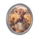 Hillside Pasture Indoor Wall Decor, Highland Cow Sunflower Field with Beaded Frame, 10"D, Asst of 2