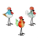 8" Glass Rooster Sculpture with Metal Feet, 9 Piece Program, 3 Colors, 3 of Each