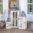 Mango Wood Nested Lantern With Silver Top, Set of 3