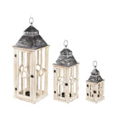 Mango Wood Nested Lantern With Silver Top, Set of 3