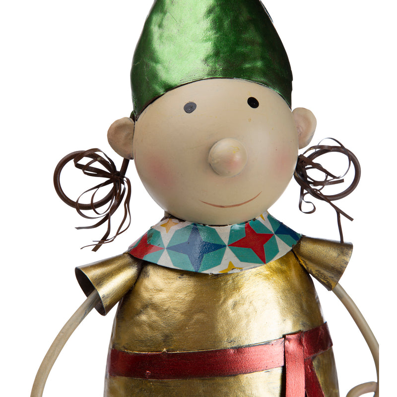 Evergreen Statuary,Metal Elf With Green Hat Christmas Garden Statue,6.5x5.25x17.25 Inches