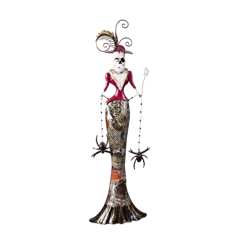 Metal Skeleton Man with Top hat Statuary/Woman with Spiders Statuary Set of 2,phc299