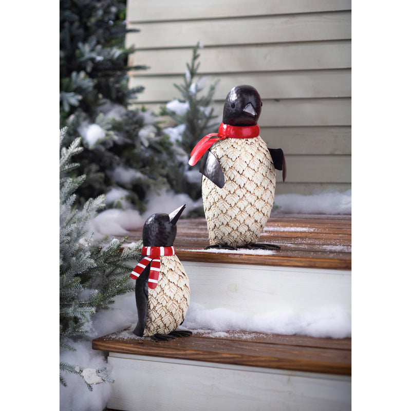 Metal Holiday Penguin Statues, Set of 2,phc900