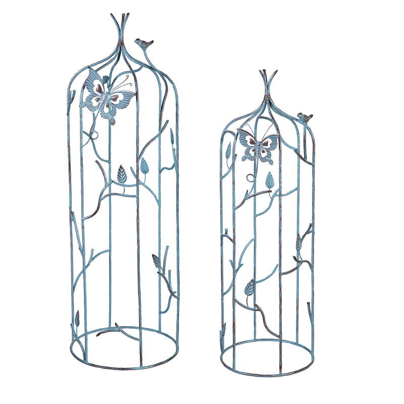 Set of 2 Metal Butterfly Obelisk with Verdigris Finishing