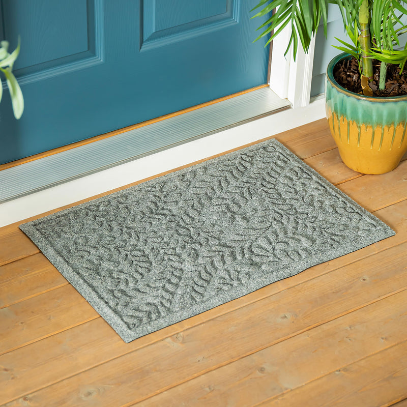 Waterhog Indoor/Outdoor Rug, Leaves in Grey 20"x30"