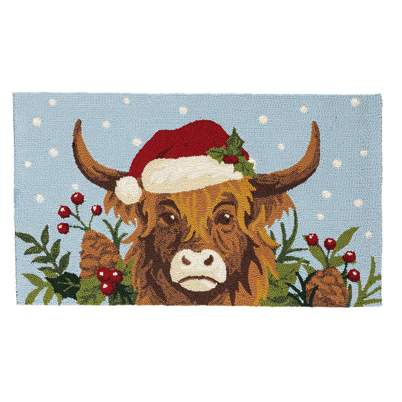 Indoor/Outdoor Hooked Rug, Polypropylene, Highland Cow, 24"x42"