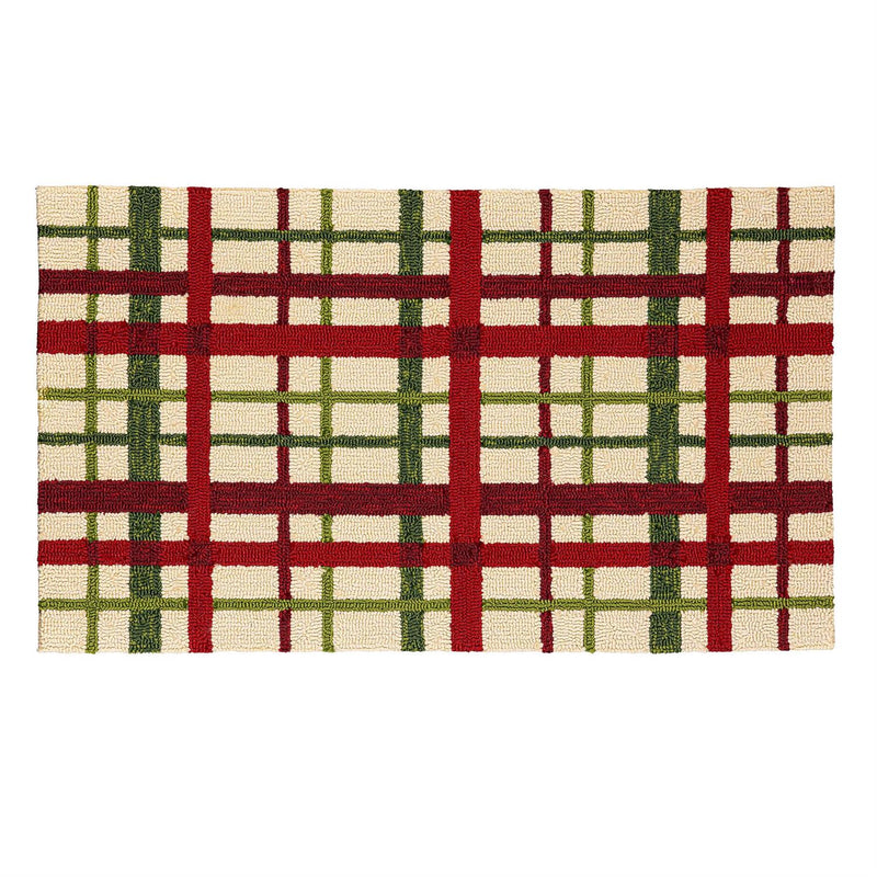 Indoor/Outdoor Hooked Rug, Polypropylene, Christmas Plaid, 24"x42"
