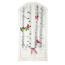 Hand-Painted Natural Cardinals Tall Arched Window Pane Screen Wall Décor