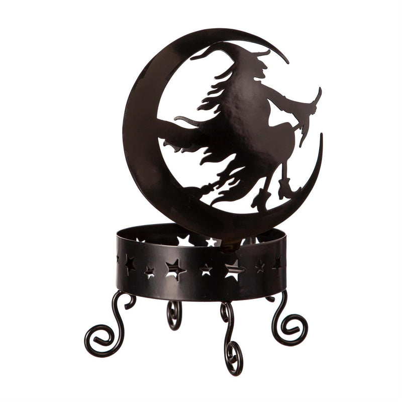 Metal Moon and Witch Pumpkin Holder