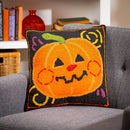 Indoor/Outdoor Jack-O-Lantern Pumpkin Hooked Polypropylene Throw Pillow 18"x18"