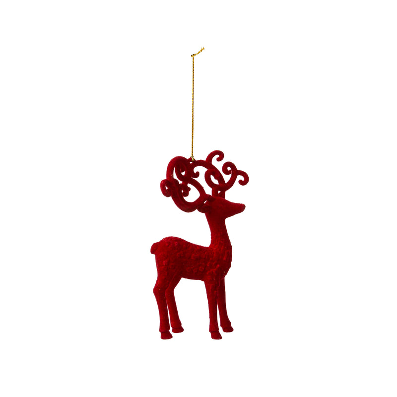 Red Flocked Deer Ornament,phl384