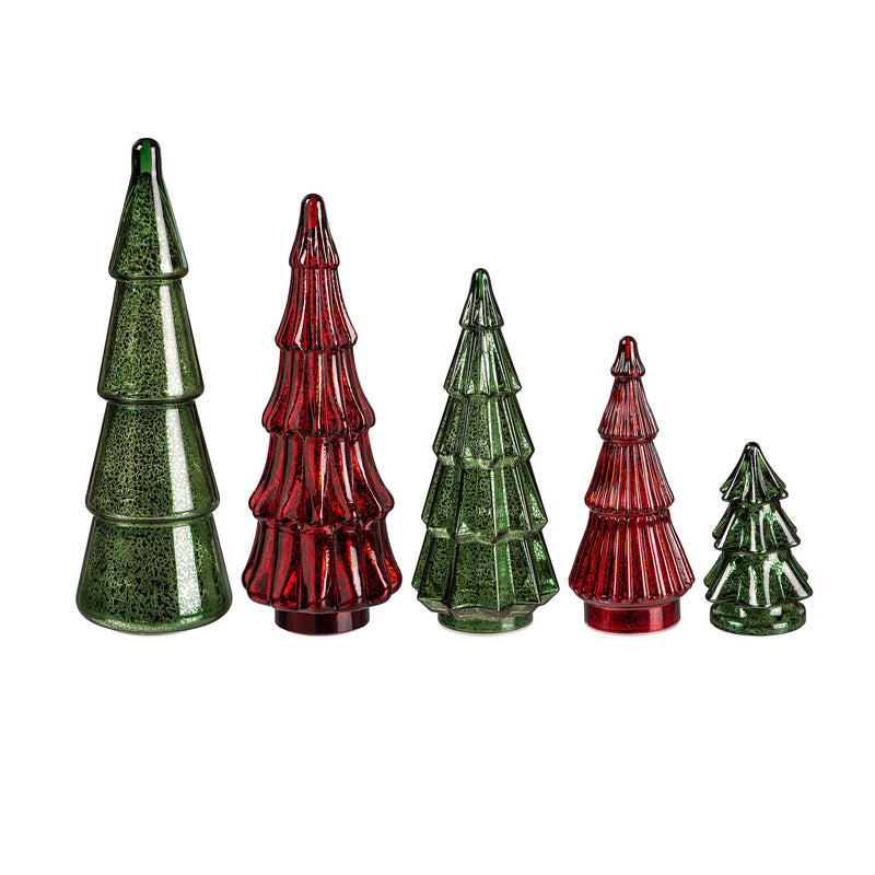 LED Colored Glass Tree Table Decor Set, Green and Red,phl395