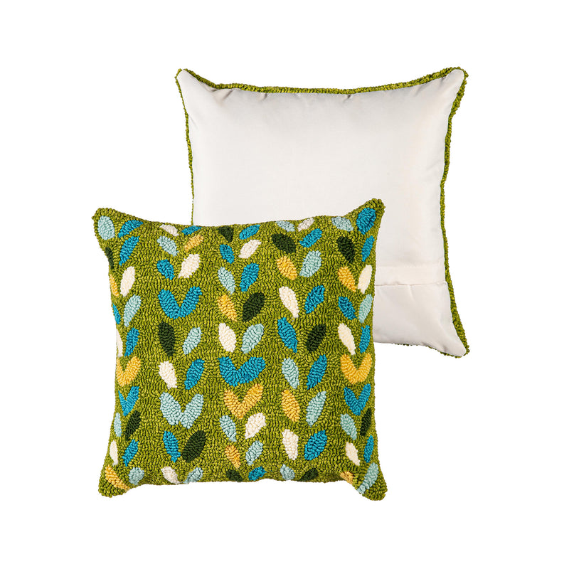Indoor/Outdoor  Hooked Polypropylene Sprouts Throw Pillow 18"x18"