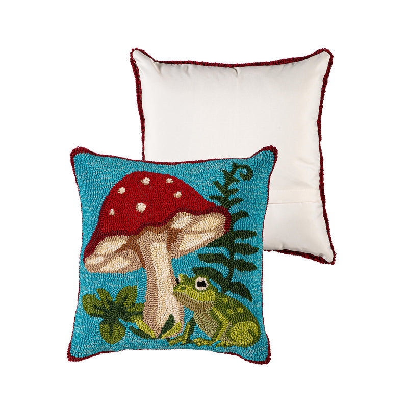 Indoor/Outdoor  Hooked Polypropylene Mushroom Umbrella Throw Pillow 18"x18"