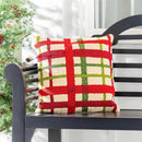 Indoor/Outdoor Hooked Pillow, Polypropylene, Christmas Plaid, 18"x18"