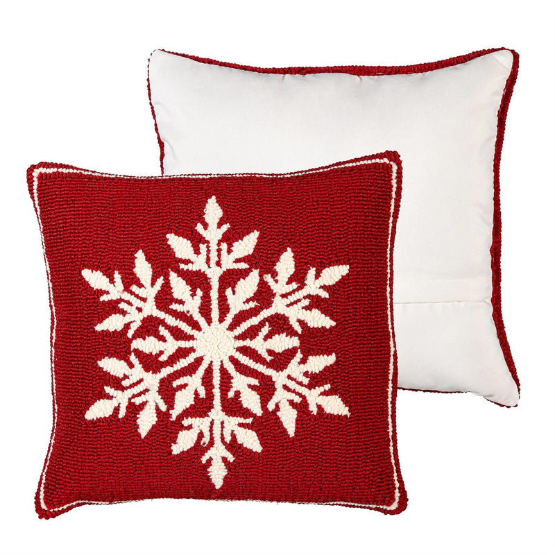 Indoor/Outdoor Hooked Pillow, Polypropylene, Snowflake, 18"x18"