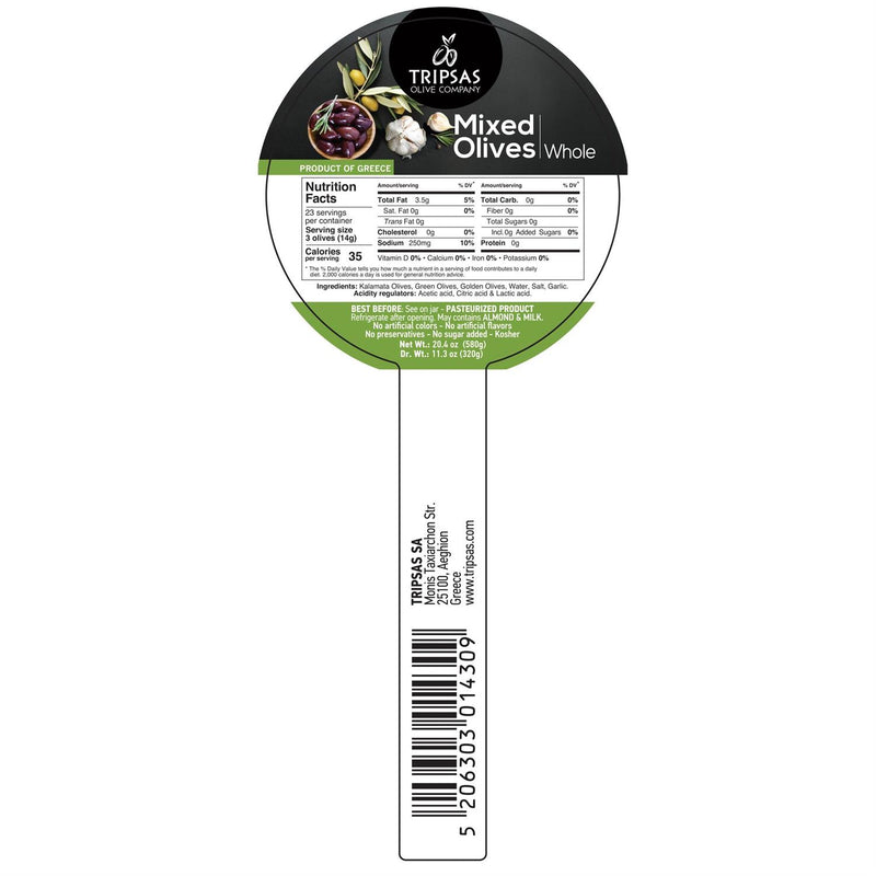 Tripsas Olive Company Mixed whole olives in brine 395ml / 13.65fl oz