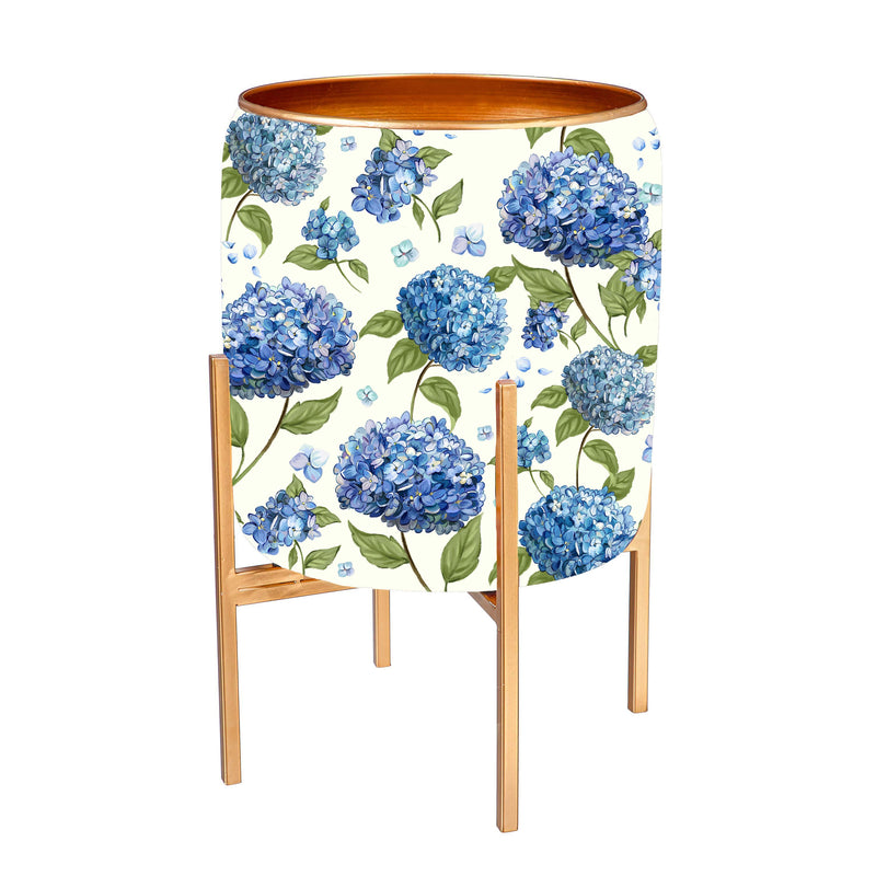VivaStyle Planter, Printed Metal Planter with Legs, Hydrangea, 18.7"H