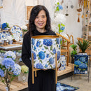 VivaStyle Planter, Printed Metal Planter with Legs, Hydrangea, 18.7"H