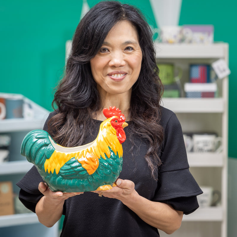 Petal & Plow Planter, Ceramic, Colorful Rooster, 8.3"