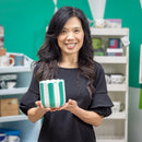 Palm Beach Planter, Ceramic Scalloped Green and White Stripe