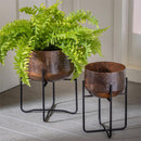 Petal & Plow Planter, Embossed Metal Sunflower with Stand, Set of 2