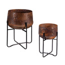 Petal & Plow Planter, Embossed Metal Sunflower with Stand, Set of 2