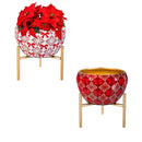 Feels Like the Holidays Planter with Stand, Metal, Red Bow, Asst of 2