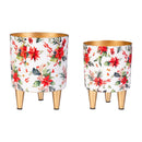 VivaStyle Poinsettia Bliss Planter with Gold Feet, Planter with Stand, Set of 2