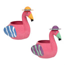 Tropical Oasis Planter, Metal Flamingo with Hat, 2 Asst