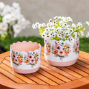 Petal & Plow Planter, Metal Floral Scalloped Planter, Nested Set of 2