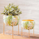 VivaStyle Veranda Garden Planter, Printed Metal Planter with Legs, Nested Set of 2