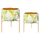 VivaStyle Veranda Garden Planter, Printed Metal Planter with Legs, Nested Set of 2