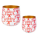 Sugar and Stripes Planter, Metal, Red Bow, Nested Set of 2