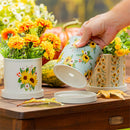 Harvest Blossom Planter, Ceramic Cachepot with Dish, 4.25", Asst of 3, CDU