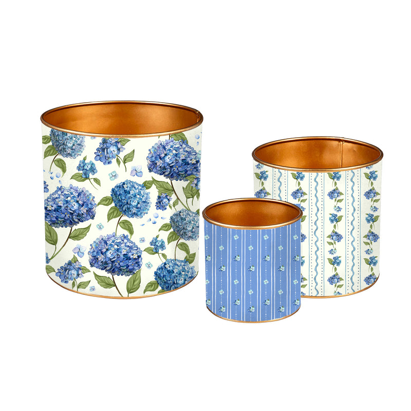 VivaStyle Planter, Metal Printed Planters, Hydrangea, Set of 3