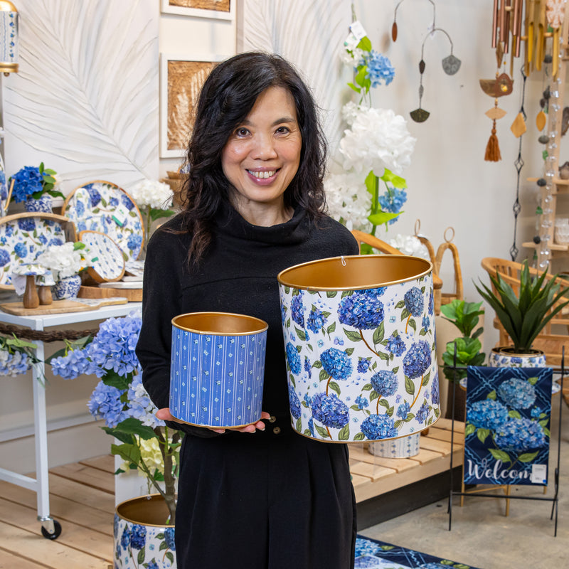 VivaStyle Planter, Metal Printed Planters, Hydrangea, Set of 3