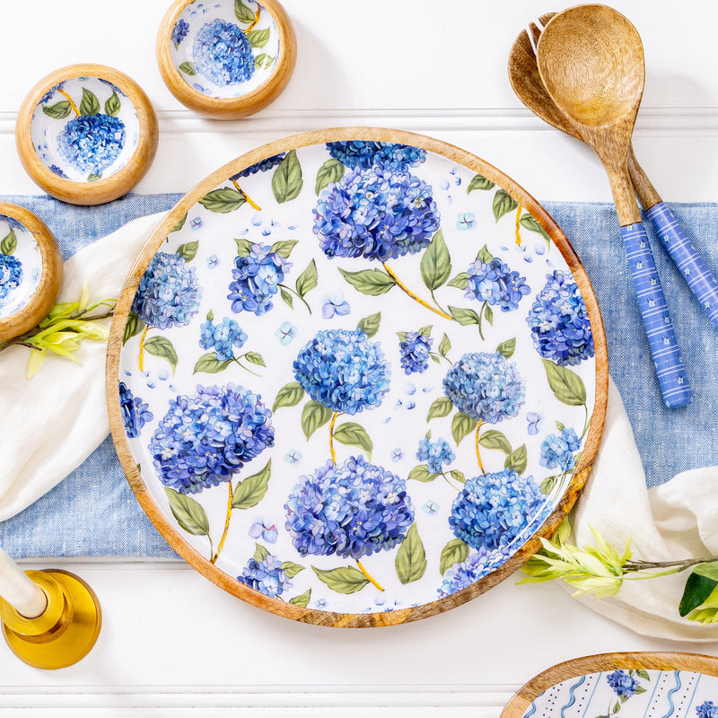 VivaStyle Platter, Round Wood Platter, Hydrangea, 14"L