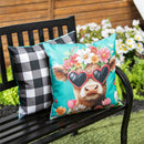 Floral Sunglasses Highland Cow Pillow Cover