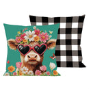 Floral Sunglasses Highland Cow Pillow Cover