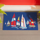 Blue Coastal Sailboats PVC Trapper Mat, Landscape, 28"x16"