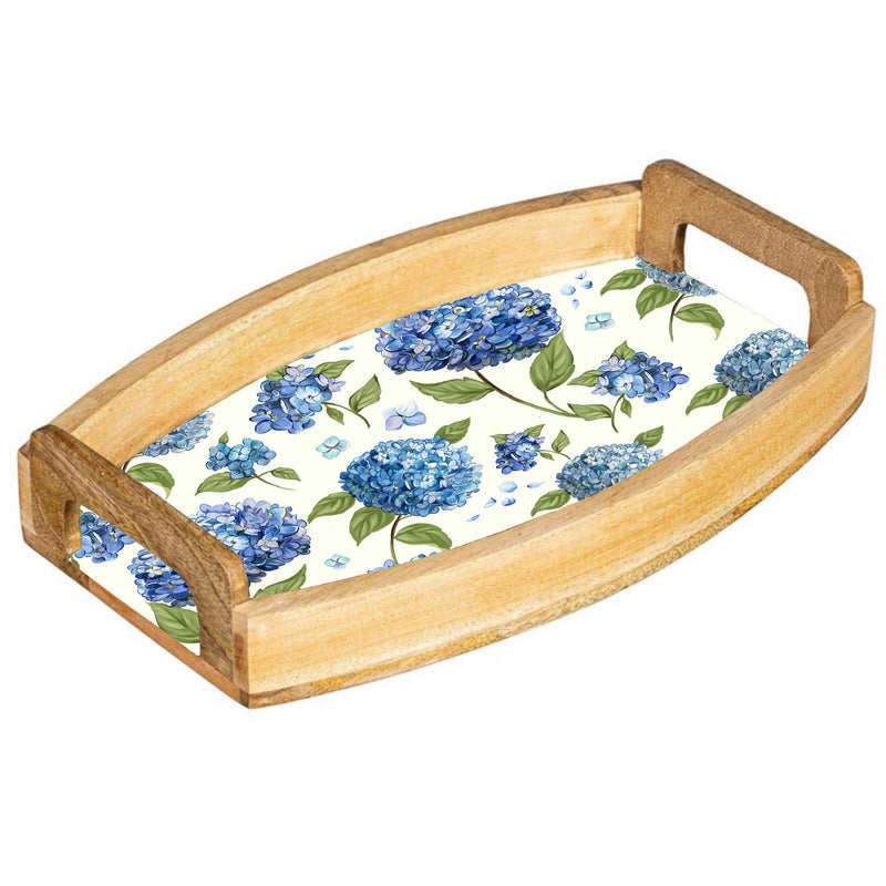 VivaStyle Serveware, Wood Serving Tray with Handles, Hydrangea, 15"L
