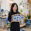 VivaStyle Serveware, Wood Serving Tray with Handles, Hydrangea, 15"L