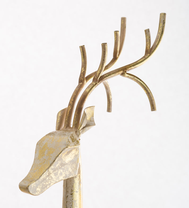 Evergreen Statuary,Gold and White Painted Iron Standing Tall Deer Statue,7x5.25x39.75 Inches