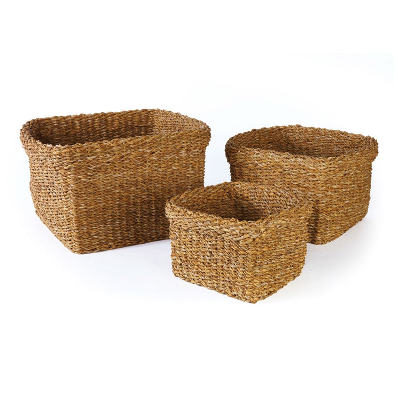 Seagrass Square Baskets W Cuff , Set of 3